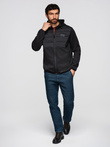 Men's lightweight jacket of combined materials with hood and decorative quilting - black V5 OM-JANP-0160 