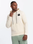 Men's kangaroo sweatshirt with hood and logo - cream V2 OM-SSNZ-0162