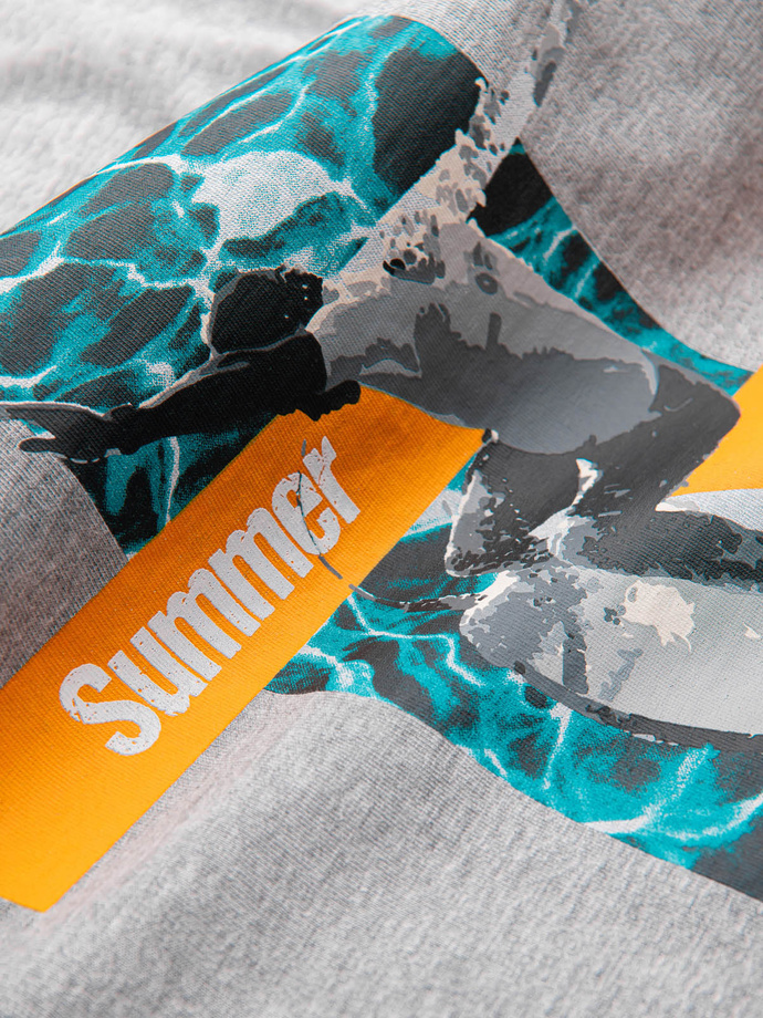 "Summer Vibe" medvilninis vyriškas marškinėlis su spauda - pilkas melanžas V3 OM-TSTT-0191