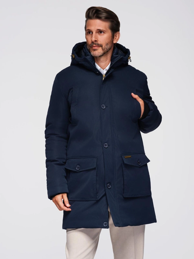 Men's quilted jacket with jacket cut - black V3 OM-JALP-0188