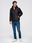 Men's quilted jacket with high zipped hood - black V1 OM-JAHP-0238