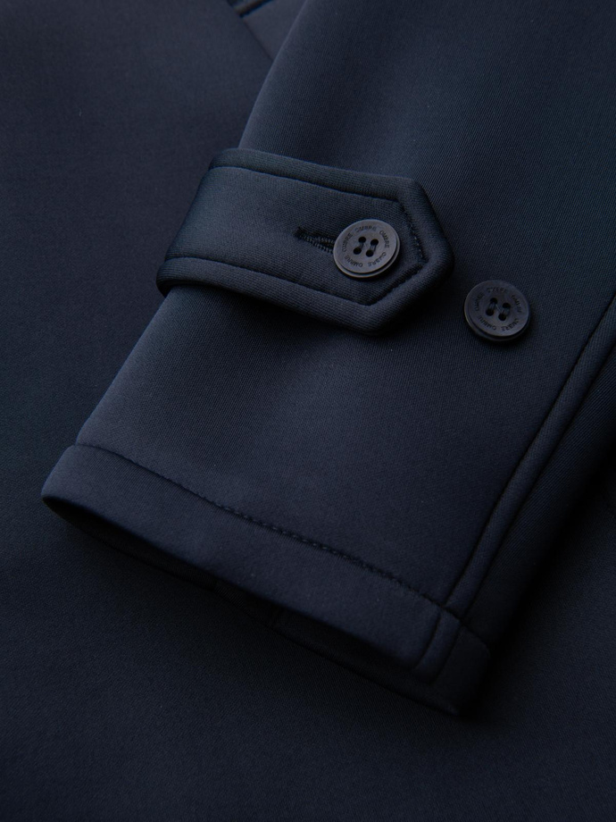 Minimalist men's mid-length coat with hood - navy blue V5 OM-COLC-0144