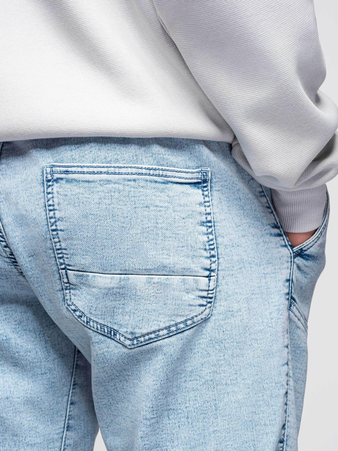 Men's short denim shorts with decorative stitching - light blue V2 OM-SRDS-0135