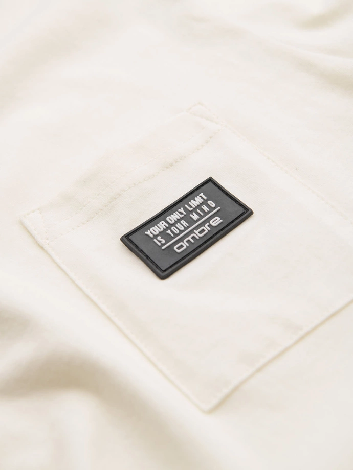 Men's casual t-shirt with pocket patch - cream V8 OM-TSCT-0109