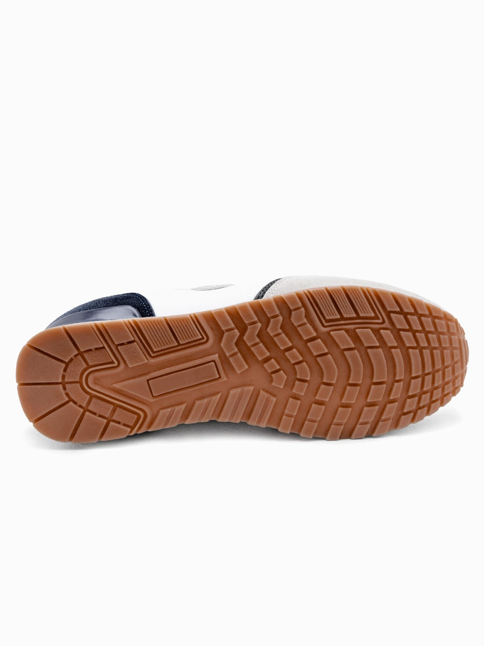 Pantofi de bărbați adidași din materiale combinate și plasă - alb și albastru marin V3 OM-FOSL-0155