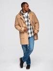 Men's wool and hooded duffle coat - light brown V1 OM-COWC-0131