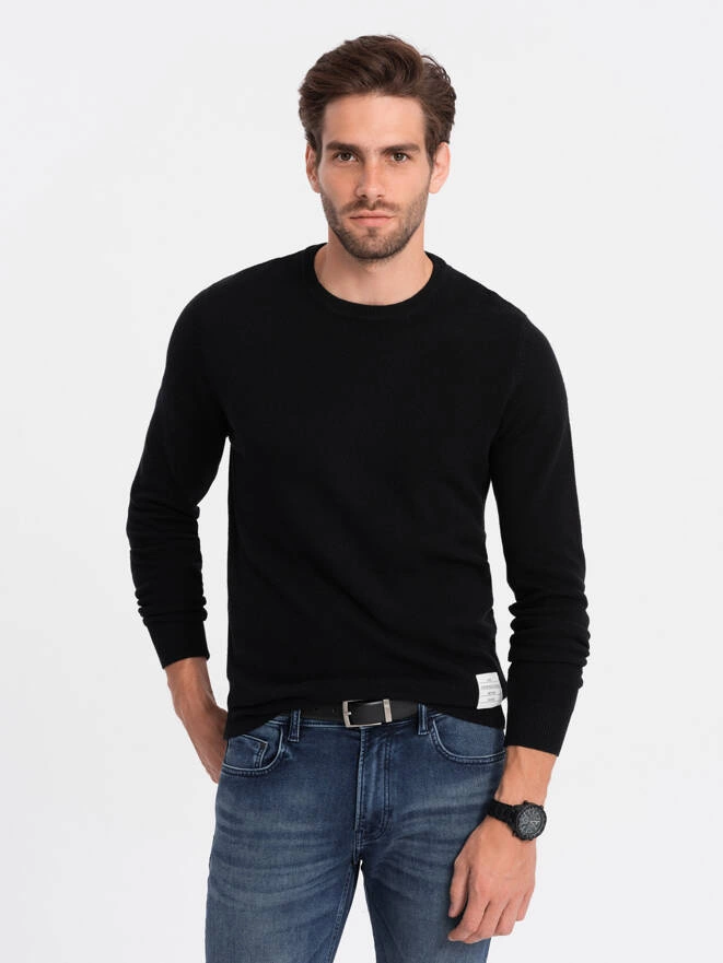 Men's textured sweater with half round neckline - black V4 OM-SWSW-0104