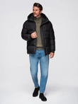Men's quilted jacket with high zipped hood - black V1 OM-JAHP-0238
