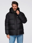 Men's quilted jacket with high zipped hood - black V1 OM-JAHP-0238