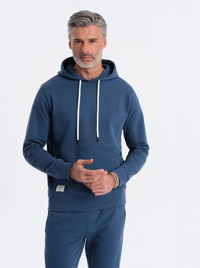 Men's tracksuit set kangaroo sweatshirt + jogger pants - dark blue V4 Z81