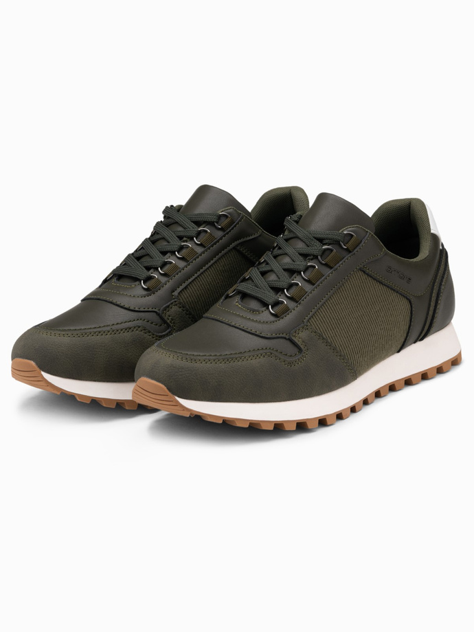 Patchwork men's sneaker shoes in combined materials - dark olive V4 OM-FOSL-0144