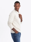 Men's polo longsleeve with zippered collar - cream V3 OM-POLS-0130