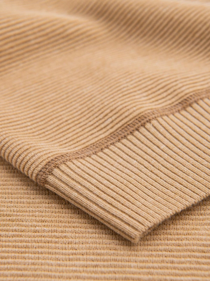 Men's cotton sweater with patch and raglan sleeves - brown V4 OM-SWSW-0121