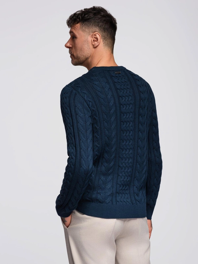 Men's elegant sweater with interesting weave - navy blue V5 OM-SWSW-0173