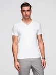Men's V-neck SLIM FIT t-shirt with elastane and print - white V2 OM-TSBC-0221