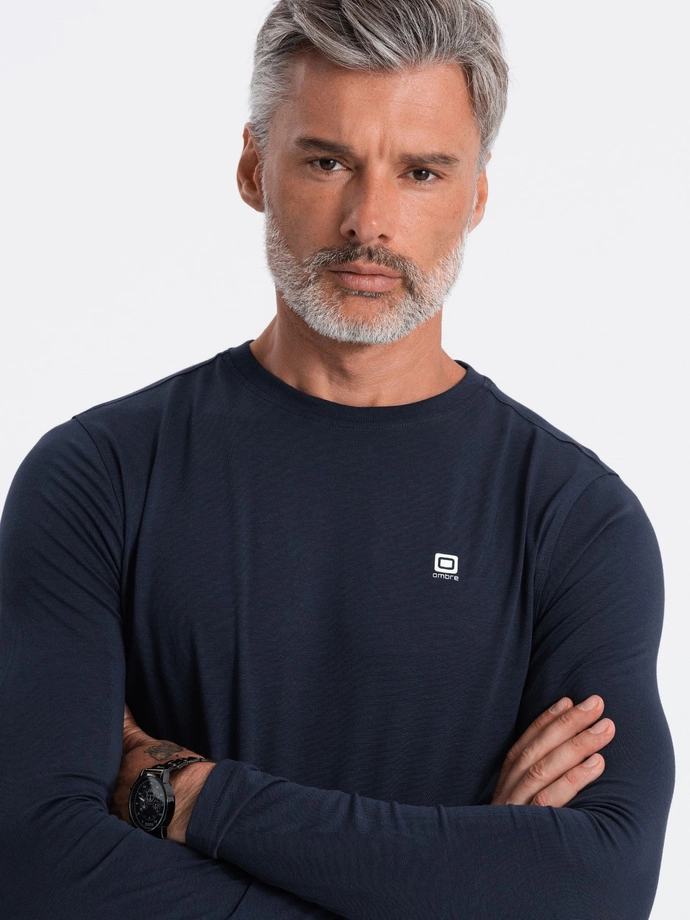 Men's signature elastane longsleeve with round neckline - navy blue V2 OM-LSCL-0102