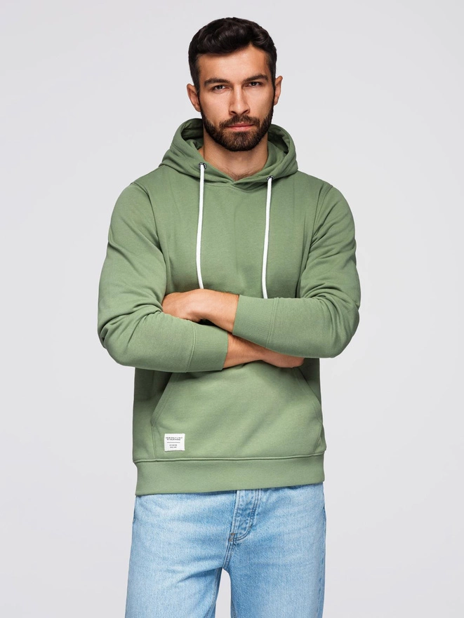Men's kangaroo sweatshirt with hood - green V3 OM-SSBN-0177