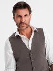 Men's elegant SLIM FIT herringbone vest - graphite V2 OM-BLZV-0143
