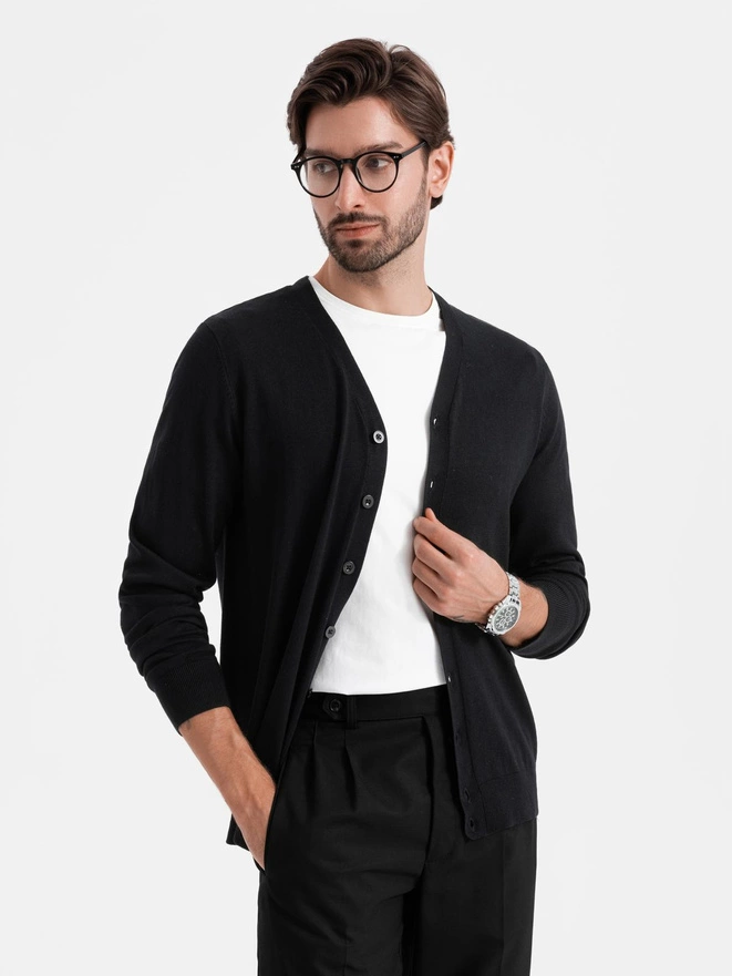 Monochrome knitted men's viscose cardigan - black V2 OM-SWCD-0126