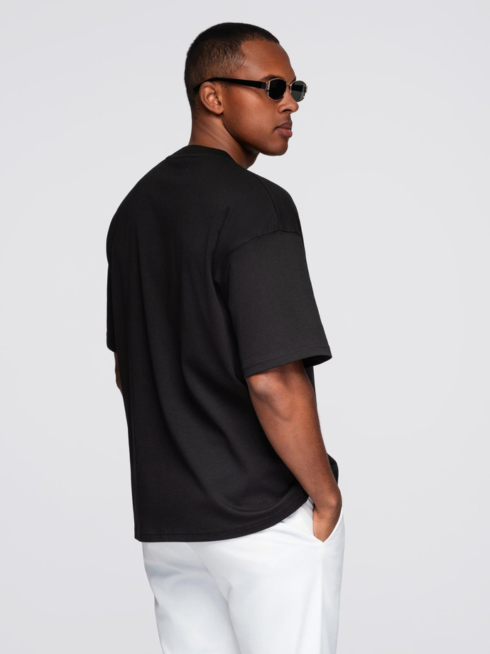 Men's cotton T-shirt with jewelry applique on chest - black V1 OM-TSCT-0290