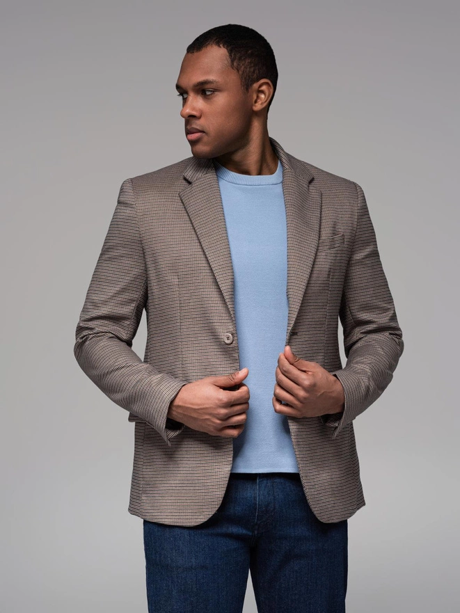 Men's casual blazer in delicate check - brown V1 OM-BLZB-0116