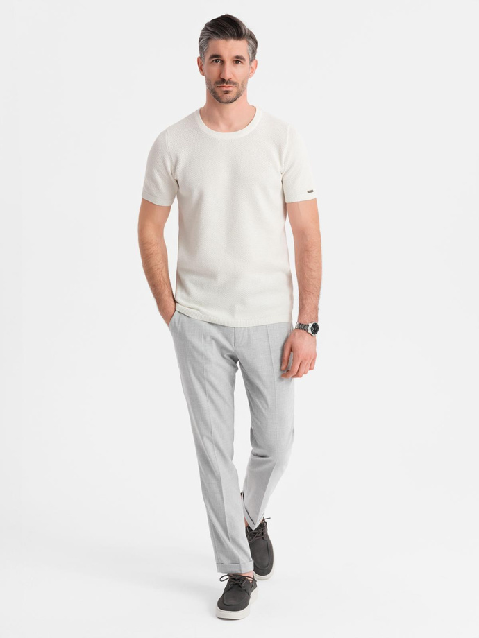Men's knitted t-shirt with fine texture - white V1 OM-TSCT-0244