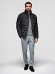 Men's quilted jacket with stand-up collar and chest zips - black V1 OM-JALP-0260
