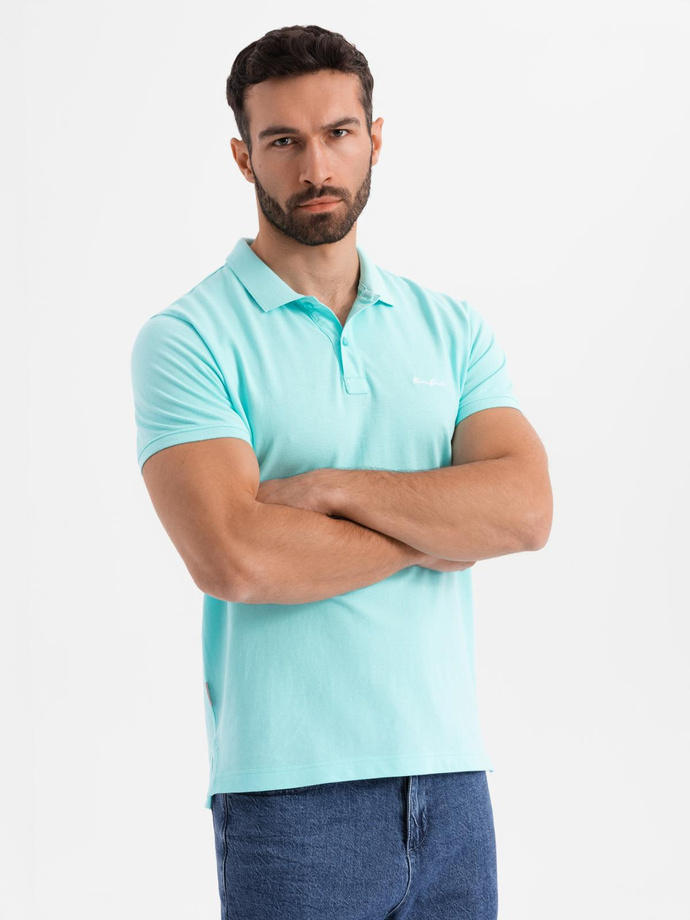 Cotton pique knit polo shirt - blue V2 OM-POSS-0103