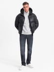 Men's warm puffer jacket with welts - black V1 OM-JAHP-0207