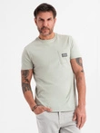 Casual men's t-shirt with pocket patch - light grey V2 OM-TSCT-0109