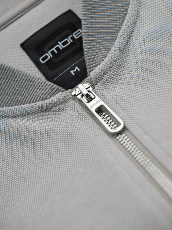 Pánska pletená bunda bomber - sivá V4 OM-SSZP-0238