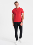 Men's collarless polo shirt - red V2 OM-TSCT-0156