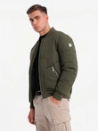 Men's quilted bomber jacket with metal zippers - dark olive green V3 OM-JALP-0143