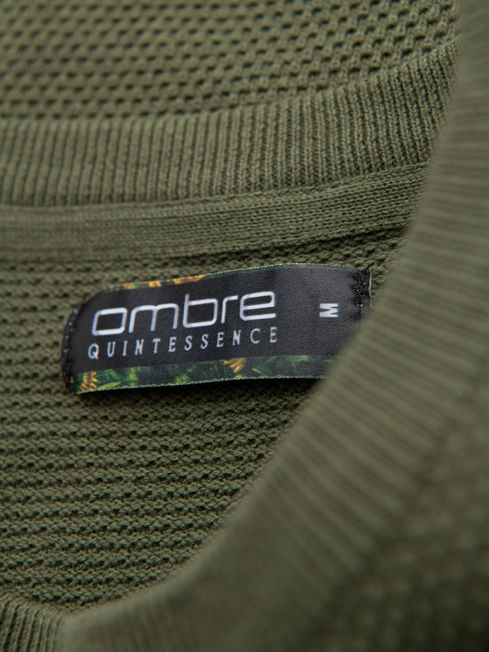 Men's knitted t-shirt with fine texture - olive V5 OM-TSCT-0244