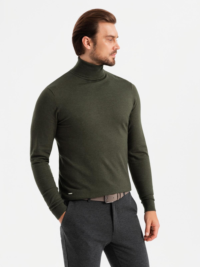 Men's knitted turtleneck with viscose - dark grey V5 OM-SWTN-0127