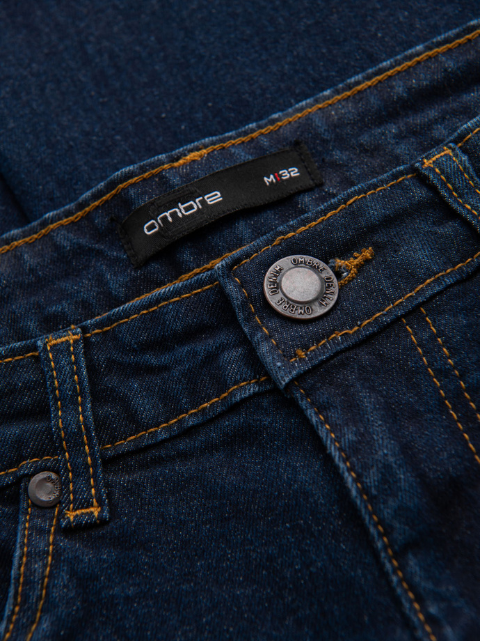 Pantaloni din denim pentru bărbați cu frecare REGULAR FIT - albastru închis V4 OM-PADP-0241