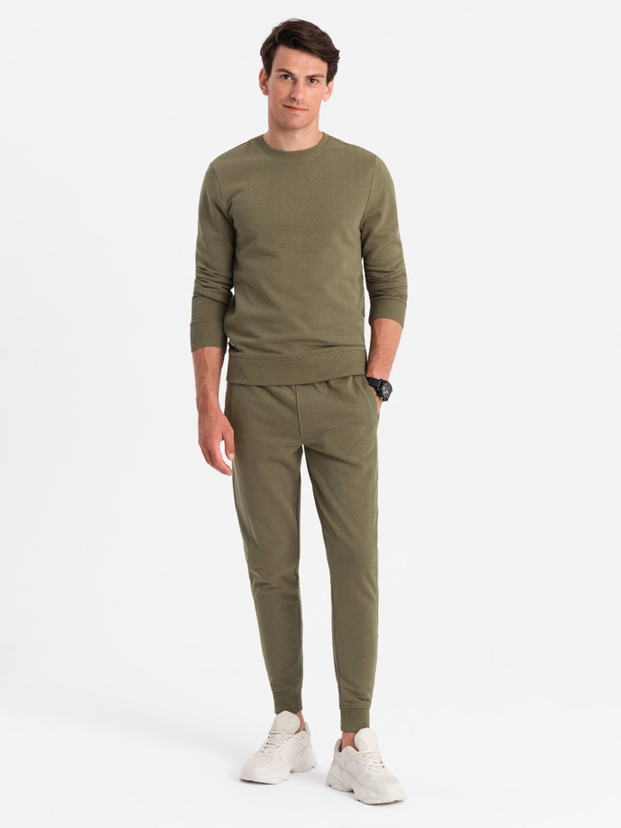 BASIC men's cotton sweatshirt set BASIC sweatshirt + joggers - olive V2 Z84