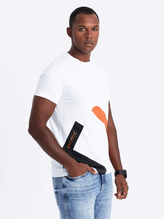 Men's cotton t-shirt with contrasting two-tone print - white V2 OM-TSPT-0219 