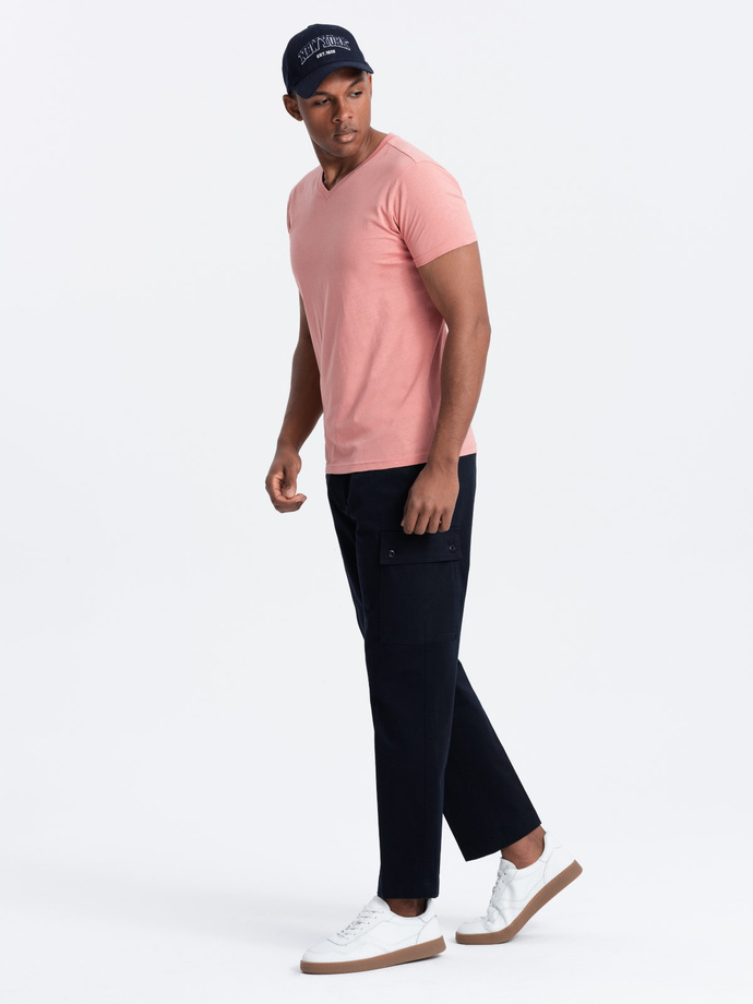 BASIC men's classic cotton tee-shirt with a v-neck - pink V7 OM-TSBS-0145