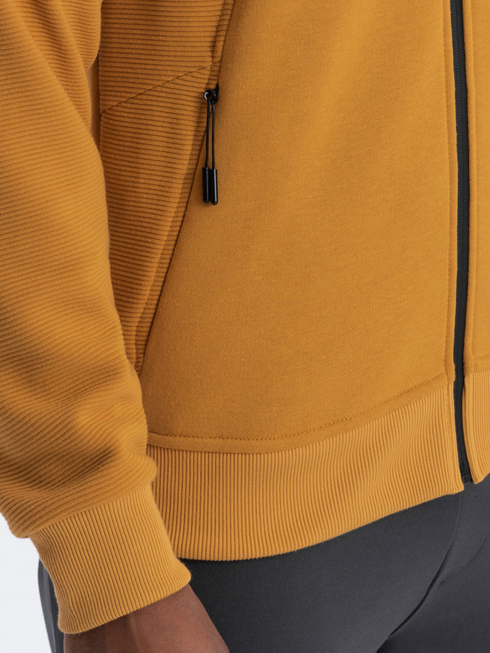Pánska mikina na zips s kapucňou - horčicová V7 OM-SSZP-0124