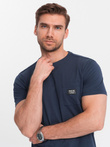 Men's casual t-shirt with pocket patch - navy blue V10 OM-TSCT-0109