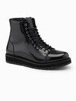Men's high top shoes in shiny eco leather - black V1 OM-FOBO-0175