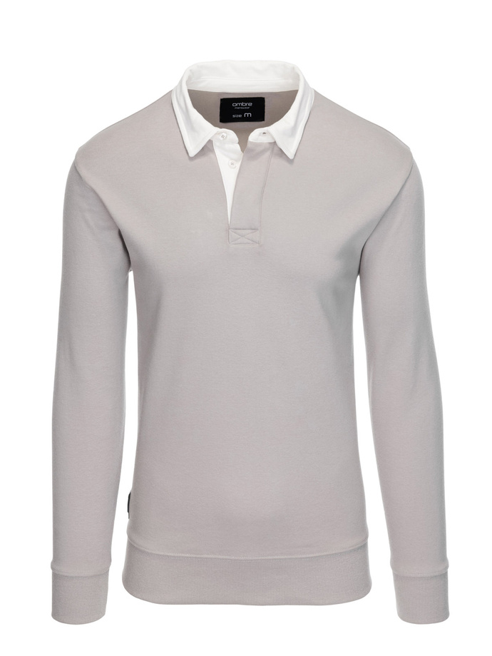 Men's sweatshirt with white polo collar - ash V7 OM-SSNZ-0132