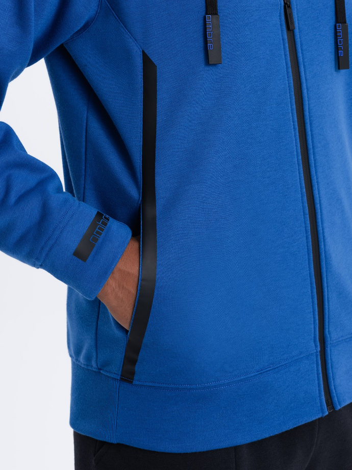 Men's unbuttoned hooded sweatshirt - blue V5 OM-SSZP-22FW-006