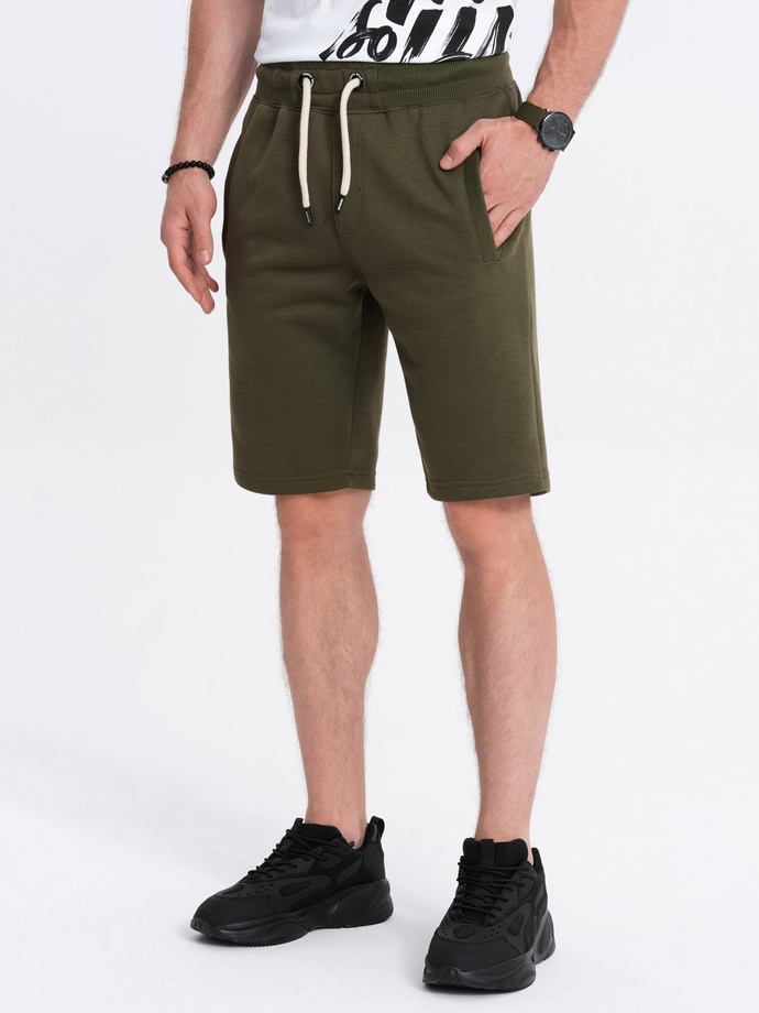 Men's short shorts with pockets - dark olive V16 OM-SRBS-0109