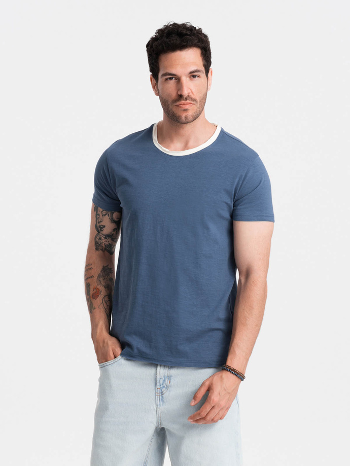 Men's T-shirt with raw finish - dark blue V3 OM-TSCT-22SS-004