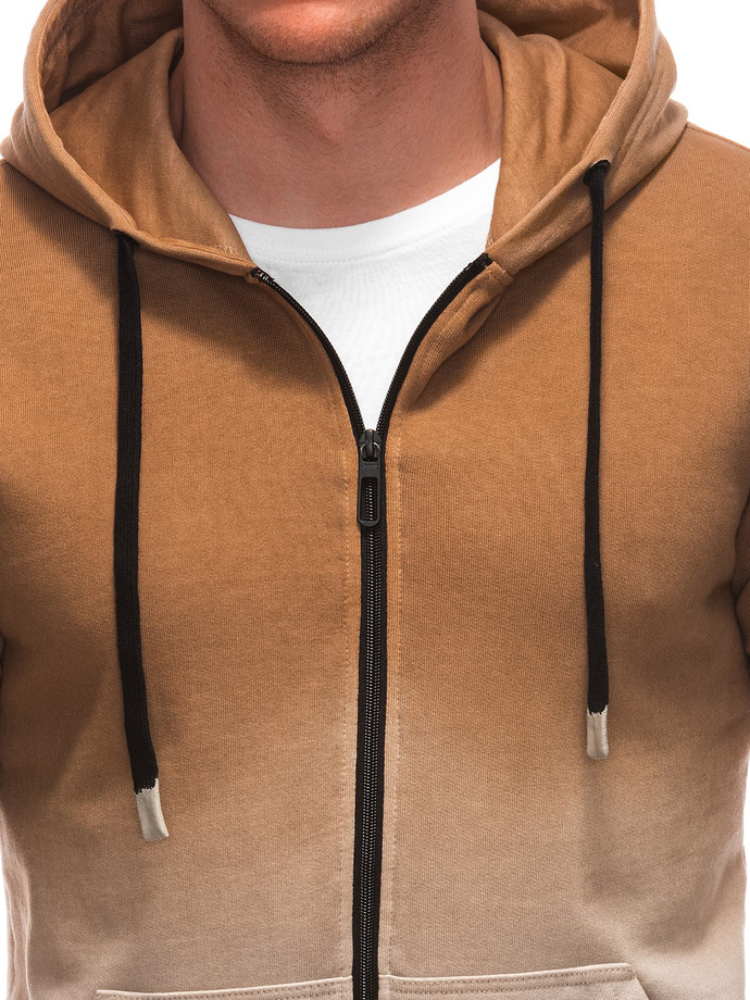 Men's unbuttoned hooded sweatshirt OM-SSWS-0127 - light brown V6