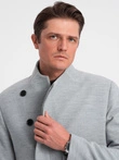 Men's coat with asymmetrical fastening - grey melange V1 OM-COWC-0102