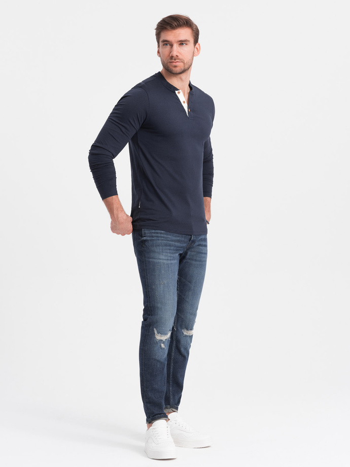 Men's longsleeve with buttons at the neckline - navy blue V3 OM-LSCL-0107