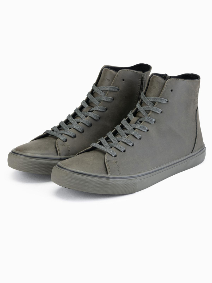 Adidași bărbătești cu talpă înaltă, cu textură mată și logo în relief - dark olive V2 OM-FOTH-0185